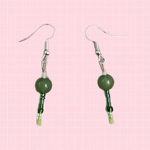 Handmade Green Beaded Drop Earrings